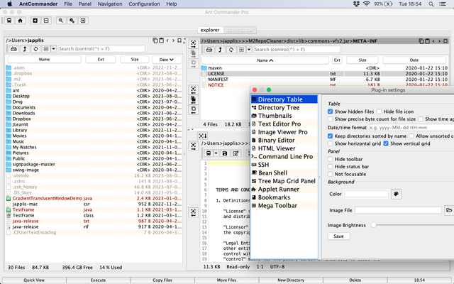 Ant Commander Pro file manager directory table settings on macOS